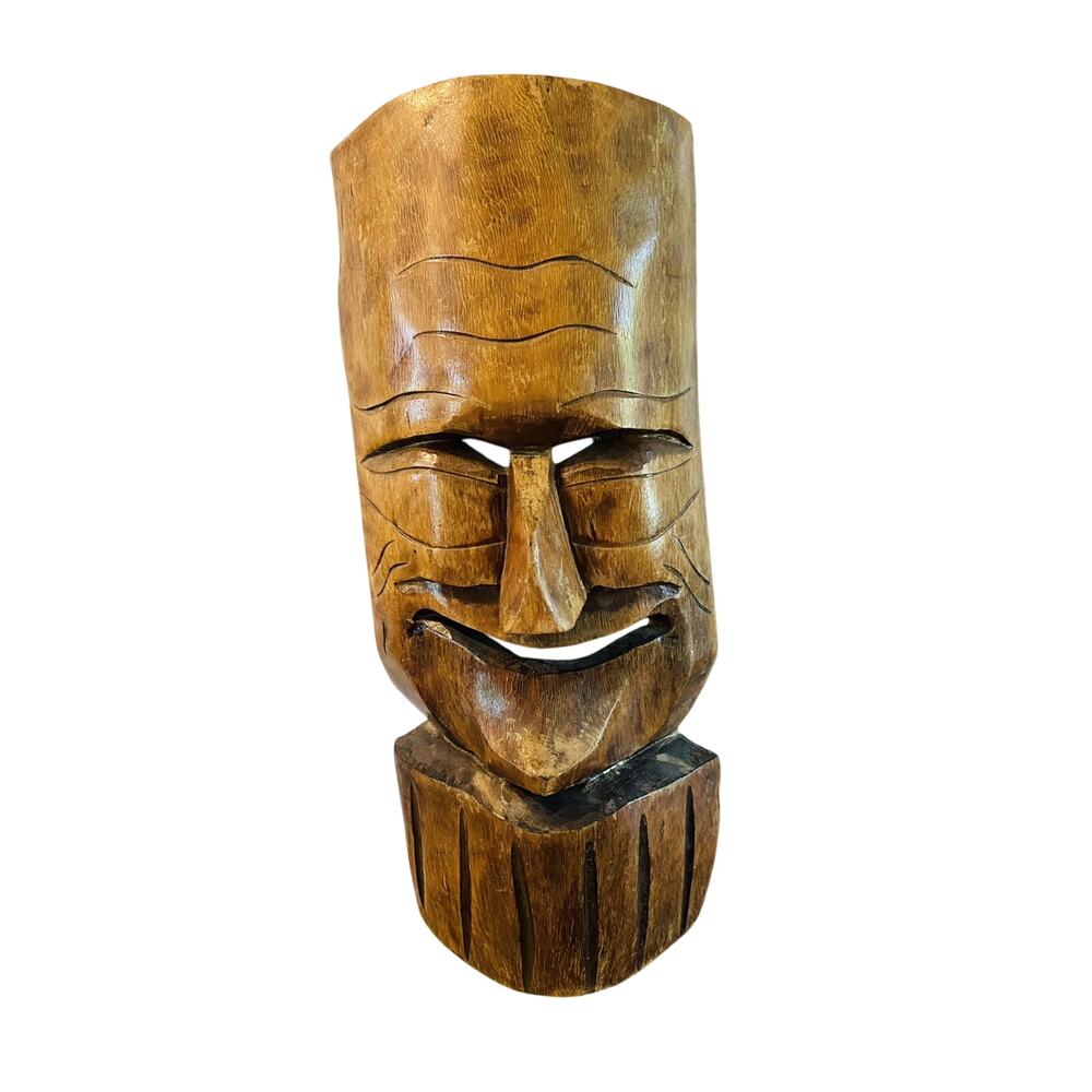 Vintage Hand Carved Wooden Folk Art Face Mask Mexico 18" Tall